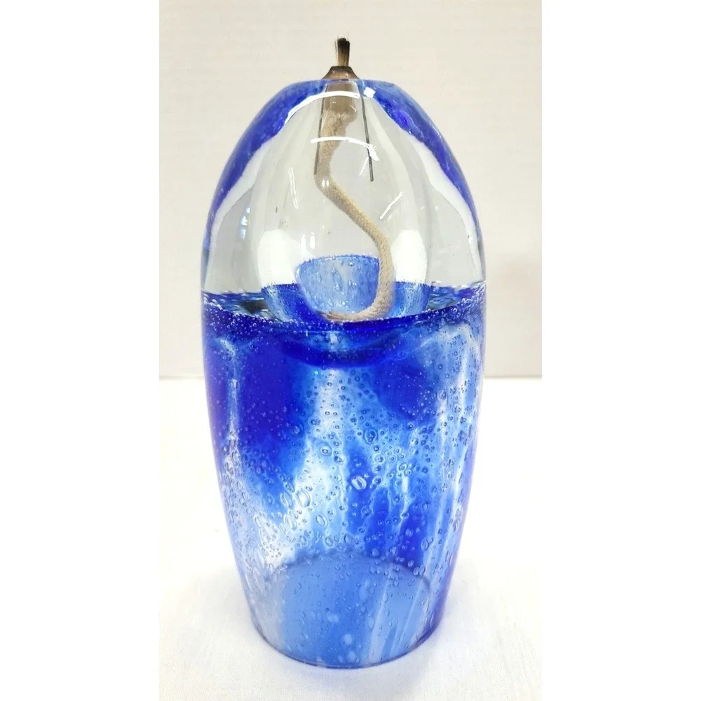 Cobalt Blue Controlled Bubble Egg Globe Oil‎ Candle Lamp Handmade Boho Hippie